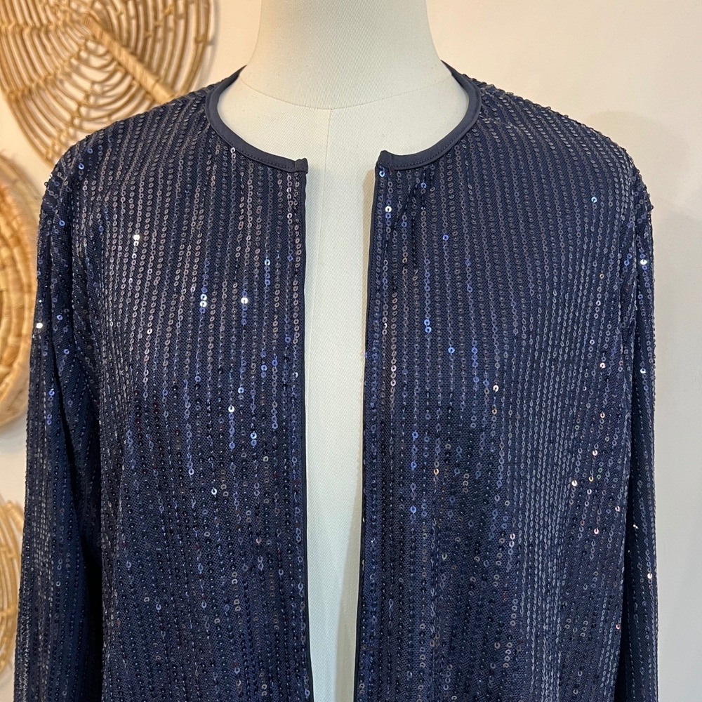 Vintage Eggplant Purple Sequin Open Front Evening Jacket Glam Party Layer XL - Picture 3 of 7